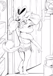 Size: 1753x2500 | Tagged: suggestive, artist:mdgusty, apple bloom, anthro, banned from derpibooru, door, female, imported from twibooru, lolicon, monochrome, sketch, solo, underage