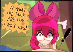 Size: 3174x2267 | Tagged: explicit, artist:derpyramone, apple bloom, applejack, banned from derpibooru, blowjob, caught, female, human, humanized, imported from twibooru, lolicon, nudity, oral, penis, sex, shock, speech bubble, underage