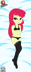 Size: 2385x5470 | Tagged: suggestive, artist:theminus, apple bloom, banned from derpibooru, blushing, body pillow, clothes, equestria girls, female, imported from twibooru, lolicon, looking at you, solo, stupid sexy apple bloom, underage, underwear