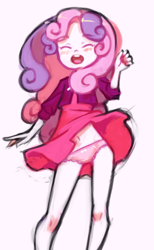 Size: 900x1464 | Tagged: suggestive, artist:drantyno, sweetie belle, banned from derpibooru, child, clothes, equestria girls, female, imported from twibooru, lolicon, panties, simple background, skirt, solo, solo female, underage, underwear, white background, young