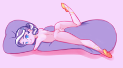 Size: 1515x844 | Tagged: explicit, artist:drantyno, diamond tiara, anus, ass, ballet slippers, banned from derpibooru, butt, child, complete nudity, diamond buttiara, equestria girls, female, hug, imported from twibooru, lolicon, looking at you, nudist diamond tiara, nudity, pillow, simple background, smiling, smiling at you, solo, solo female, underage, vulva