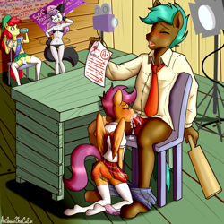Size: 3000x3000 | Tagged: explicit, artist:anibaruthecat, apple bloom, scootaloo, sweetie belle, oc, series:cmc modeling academy, aftersex, anthro, banned from derpibooru, blowjob, canon x oc, creampie, cum, cumming, earth pony, female, filming, group sex, imported from twibooru, lolicon, male, nudity, one after another, oral, pegasus, penis, prostitution, sex, straight, underage, unguligrade anthro, unicorn