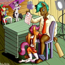 Size: 3000x3000 | Tagged: explicit, artist:anibaruthecat, apple bloom, scootaloo, sweetie belle, oc, series:cmc modeling academy, aftersex, anthro, banned from derpibooru, blowjob, canon x oc, creampie, cum, earth pony, female, filming, group sex, imported from twibooru, lolicon, male, nudity, oral, pegasus, penis, prostitution, sex, straight, underage, unguligrade anthro, unicorn