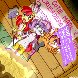 Size: 3000x3000 | Tagged: explicit, artist:anibaruthecat, apple bloom, scootaloo, sweetie belle, oc, series:cmc modeling academy, anthro, banned from derpibooru, canon x oc, earth pony, female, group sex, imported from twibooru, lolicon, pegasus, prostitution, sex, underage, unguligrade anthro, unicorn