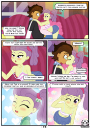 Size: 2480x3507 | Tagged: questionable, artist:theminus, oc, oc:copper plume, comic:gilding the lily, age difference, banned from derpibooru, canon x oc, comic, equestria girls, female, imported from twibooru, lily pad (equestria girls), lolicon, underage