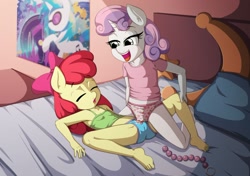 Size: 1527x1073 | Tagged: explicit, artist:goth reaper, apple bloom, sweetie belle, ahegao, anal beads, anthro, banned from derpibooru, breasts, child, clothes, delicious flat chest, dry humping, earth pony, female, imported from twibooru, lesbian, lolicon, open mouth, plantigrade anthro, sex, sex toy, tongue out, tribadism, underage, underwear, unicorn, young