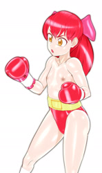 Size: 978x1647 | Tagged: questionable, artist:pugilismx, apple bloom, banned from derpibooru, boxing gloves, clothes, female, human, humanized, imported from twibooru, lolicon, partial nudity, simple background, solo, sports panties, topless, underage, white background