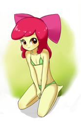 Size: 694x1048 | Tagged: suggestive, artist:twilite-sparkleplz, apple bloom, banned from derpibooru, bikini, breasts, clothes, delicious flat chest, equestria girls, female, imported from twibooru, lolicon, solo, solo female, swimsuit, underage