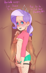 Size: 1267x1984 | Tagged: explicit, artist:sundown, diamond tiara, alternate version, banned from derpibooru, blushing, breasts, child, clothes, dead source, delicious flat chest, dialogue, ear piercing, earring, eyeshadow, faceless male, female, fishnets, hooped earrings, human, humanized, imminent gangbang, imminent sex, imported from twibooru, jewelry, lingerie, lipstick, lolicon, makeup, male, nervous, nipples, nudity, offscreen character, penis, piercing, prostitute, prostitution, small breasts, socks, stockings, sweat, talking to viewer, thigh highs, tiara, underage, useless clothing, vein, veiny cock, vulva, young