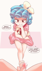 Size: 813x1362 | Tagged: explicit, artist:pestil, banned from derpibooru, clothes, cozy glow, cum, dress, feet, female, fetish, foot fetish, footjob, human, humanized, imported from twibooru, lolicon, nails, nudity, penis, underage
