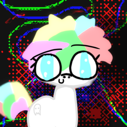 Size: 1000x1000 | Tagged: safe, artist:pinkiedied, oc, oc:lyfia natsuki, 1000 hours in ms paint, abstract background, big eyes, cute, cutie mark, earth pony, female, filly, foal, happy, imported from derpibooru, looking at you, multicolored hair, no pupils, oc only, pony, rainbow hair, solo