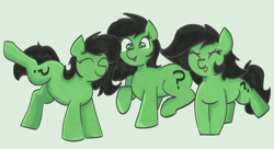 Size: 1100x600 | Tagged: safe, artist:overthelulamoon, oc, oc:filly anon, cute, dancing, drawthread, earth pony, earth pony oc, female, female oc, filly, foal, imported from derpibooru, pony, pony oc, raised leg, requested art, tongue out, trio