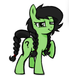 Size: 504x558 | Tagged: safe, artist:anonymous, oc, oc:filly anon, braid, braided tail, drawthread, earth pony, earth pony oc, female, female oc, filly, foal, imported from derpibooru, pony, pony oc, simple background, smug, tail, twin braids
