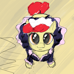 Size: 1024x1024 | Tagged: safe, artist:anonymous, apple bloom, clothes, colored, cute, drawthread, earth pony, female, filly, foal, g4, imported from derpibooru, looking at you, looking up, looking up at you, maid, pony, requested art, solo