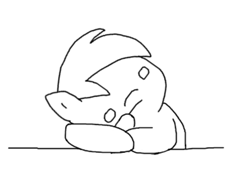 Size: 682x480 | Tagged: safe, artist:cheeziegal87, button mash, bored, cheeks, colt, crossed hooves, doodle, dot eyes, earth pony, foal, g4, imported from derpibooru, male, monochrome, pony, simple background, sitting, solo, table, white eyes