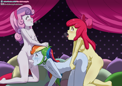 Size: 1075x759 | Tagged: explicit, artist:the-dark-mangaka, apple bloom, rainbow dash, sweetie belle, balls, banned from derpibooru, blowjob, breasts, dashbloom, delicious flat chest, equestria girls, female, full package futa, futa, futa apple bloom, futa loli, futa sweetie belle, group sex, imported from twibooru, intersex, lolicon, nipples, nudity, oral, penis, rainbloom, rainbloombelle, sex, shipping, spitroast, sweetiedash, sweetiedashbloom, threesome, underage