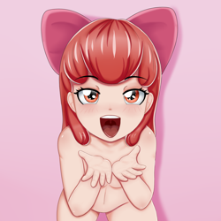 Size: 2000x2000 | Tagged: explicit, artist:focusb, apple bloom, banned from derpibooru, blushing, female, human, human coloration, human female, humanized, imminent cumshot, imported from twibooru, lolicon, looking at you, offscreen character, open mouth, pov, simple background, solo, solo female, underage