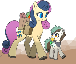 Size: 1374x1145 | Tagged: safe, artist:zack studios, oc, oc:bright rally, bag, bon bon, bread, colored wings, colt, duo, duo male and female, earth pony, female, foal, food, g4, imported from derpibooru, lemon, lesbian, magical lesbian spawn, male, male oc, mare, mother and child, mother and son, mouth hold, offspring, parent:bon bon, parent:lyra heartstrings, parents:lyrabon, pegasus, saddle bag, ship:lyrabon, shipping, sweetie drops, wings
