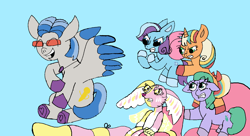 Size: 1560x846 | Tagged: safe, artist:invderzimfannumber1, series:sister switch title sequence, spoiler:comic, spoiler:g5comic, carotang, earth pony, female, filly, foal, g5, glory (g5), horn, idw, imported from derpibooru, male, milkyway, peach fizz, pegasus, pippsqueak trio, pony, seashell (g5), stallion, unicorn, wishing well nymph