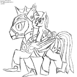Size: 500x500 | Tagged: safe, artist:judhudson, princess luna, alicorn, bat pony, female, filly, filly luna, foal, g4, imported from derpibooru, ponies riding ponies, pony, riding, riding a pony, royal guard, simple background, sketch, white background, young luna, younger