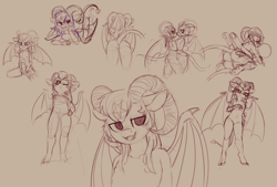Size: 4614x3124 | Tagged: explicit, artist:yoditax, oc, oc:portia, anthro, banned from derpibooru, collage, demon, female, imported from twibooru, lolicon, monochrome, oc only, simple background, sketch, underage