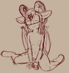 Size: 1430x1514 | Tagged: explicit, artist:yoditax, oc, oc:portia, anthro, banned from derpibooru, demon, female, imported from twibooru, lolicon, monochrome, oc only, sketch, solo, underage