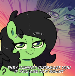 Size: 999x1005 | Tagged: safe, artist:talimingi, oc, oc:filly anon, earth pony, eyebrows, eyebrows visible through hair, female, filly, foal, gradient background, imported from derpibooru, lidded eyes, looking at you, oc only, pony, smiling, smiling at you, smug, solo, text, zoom layer