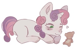 Size: 1035x669 | Tagged: safe, artist:4fangx, sweetie belle, colored, cutie mark crusaders, female, filly, flat colors, foal, g4, horn, imported from derpibooru, lying down, prone, simple background, unicorn, white background