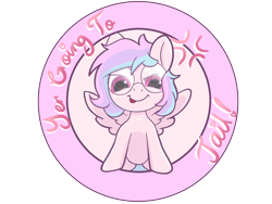 Size: 1600x1200 | Tagged: safe, artist:darkwarks, oc, oc:sugar pill, female, filly, foal, glasses, implied foalcon, imported from derpibooru, looking at you, multicolored hair, oc only, pegasus, pegasus oc, pink coat, pony, solo, swirly glasses, text, this will end in jail time, tongue out, up to no good