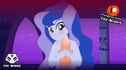 Size: 1000x562 | Tagged: explicit, artist:theminus, princess luna, animated, banned from derpibooru, big penis, equestria girls, faceless male, female, handjob, imported from twibooru, lolicon, male, no sound, nudity, offscreen character, penis, precum, rubbing, throbbing, underage, webm