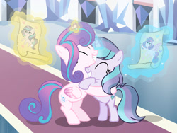 Size: 1280x960 | Tagged: safe, artist:galaxynightsparkle, princess flurry heart, oc, oc:star heart, alicorn, female, filly, foal, g4, horn, imported from derpibooru, indoors, mare, offspring, older, older flurry heart, parent:princess cadance, parent:shining armor, parents:shiningcadance, pony, siblings, sisters, unicorn