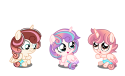 Size: 1280x779 | Tagged: safe, artist:galaxynightsparkle, oc, oc:kiria heart, oc:sugarshine heart, oc:sunblush heart, alicorn, baby, baby pony, colt, female, filly, foal, imported from derpibooru, male, offspring, parent:pound cake, parent:princess flurry heart, parents:poundflurry, pony, triplets