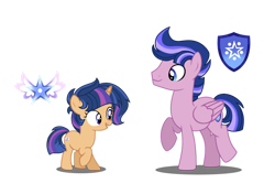 Size: 1280x851 | Tagged: safe, artist:galaxynightsparkle, oc, oc:bright sentry, oc:star armor sentry, female, filly, foal, horn, imported from derpibooru, male, offspring, parent:flash sentry, parent:twilight sparkle, parents:flashlight, pegasus, pony, stallion, unicorn