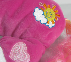 Size: 500x435 | Tagged: safe, photographer:breyer600, baby, baby pony, close-up, clothes, cloud, cute, cutie mark, earth pony, female, filly, foal, g3, g3 logo, good morning sunshine, heart, imported from derpibooru, irl, logo, my little pony logo, pajamas, photo, pony, so soft, toy