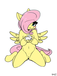 Size: 1500x2000 | Tagged: explicit, artist:skoon, fluttershy, alternate version, animal, anthro, banned from derpibooru, belly button, blushing, casual nudity, cute, cute porn, female, imported from twibooru, kneeling, lolicon, looking at you, nudity, pegasus, rabbit, shoulder fluff, simple background, sitting, solo, solo female, spread legs, spreading, underage, unguligrade anthro, vulva, white background, younger
