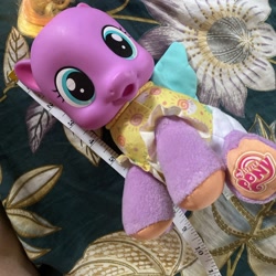 Size: 1600x1600 | Tagged: safe, baby, baby daze (so soft newborn), baby pony, bedroom, blue wings, cute, diadazes, diaper, doll, female, filly, foal, g4, g4 logo, hand, human, imported from derpibooru, indoors, irl, logo, measuring tape, my little pony logo, newborn, pegasus, photo, pony, so soft, so soft newborn sunny daze, sunny daze (so soft newborn), toy, wings