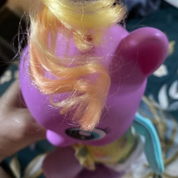Size: 1600x1600 | Tagged: safe, baby, baby daze (so soft newborn), baby pony, bedroom, blue wings, close-up, cute, diadazes, diaper, diaper daze (so soft newborn), doll, female, filly, foal, g4, hair, hand, human, imported from derpibooru, indoors, irl, irl human, newborn, orange hair, orange mane, pegasus, photo, pony, so soft, so soft newborn sunny daze, sunny daze (so soft newborn), toy, wings, yellow hair, yellow mane