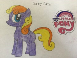 Size: 3264x2448 | Tagged: safe, artist:samcarlson36, blank flank, closed mouth, colored pencil drawing, cute, diadazes, female, filly, foal, g4, g4 logo, imported from derpibooru, logo, my little pony logo, pegasus, pencil drawing, pony, simple background, smiling, solo, spread wings, sunny daze (so soft newborn), traditional art, white background, wings
