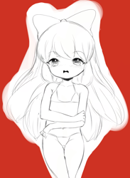 Size: 1015x1386 | Tagged: suggestive, artist:born-to-die, apple bloom, banned from derpibooru, bikini, clothes, female, human, humanized, imported from twibooru, lolicon, sketch, solo, swimsuit, underage