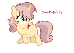 Size: 838x595 | Tagged: safe, artist:aurorastarsparkle, oc, oc:sweet melody, female, filly, foal, horn, imported from derpibooru, offspring, parent:button mash, parent:sweetie belle, parents:sweetiemash, pony, simple background, solo, unicorn, white background