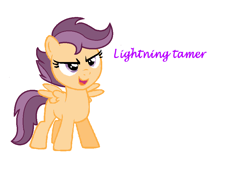 Size: 927x634 | Tagged: safe, artist:aurorastarsparkle, oc, oc:lightning tamer, female, filly, foal, imported from derpibooru, offspring, parent:rumble, parent:scootaloo, parents:rumbloo, pegasus, pony, simple background, solo, white background