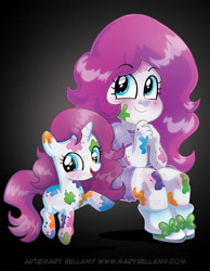 Size: 544x700 | Tagged: safe, artist:mary bellamy, chibi, duo, earth pony, equestria girls, equestria girls-ified, female, filly, foal, g4, gilly, gillyam, human, human ponidox, imported from derpibooru, my little pony: friendship is magic, pony, renegade game studios, self paradox, self ponidox, smiling, watermark