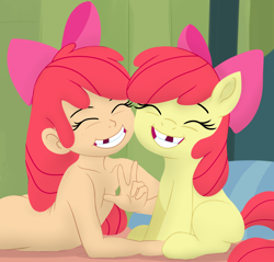 Size: 4000x3831 | Tagged: questionable, artist:crade, artist:dtcx97, apple bloom, banned from derpibooru, bed, child, colored, earth pony, female, filly, foal, grin, human, human ponidox, humanized, imported from twibooru, lolicon, nudity, pony, self ponidox, smiling, tooth gap, underage
