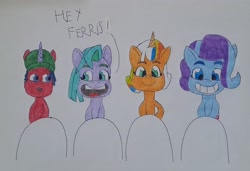 Size: 2446x1671 | Tagged: safe, artist:hoffmann10102010, bathroom, colt, earth pony, female, ferris, fetish, filly, foal, g5, glory (g5), horn, implied peeing, imported from derpibooru, male, peach fizz, pegasus, pippsqueaks, pissing, pissing together, promingent female, seashell (g5), story included, strategically covered, tell your tale style, traditional art, unicorn, urinal, urine, watersports