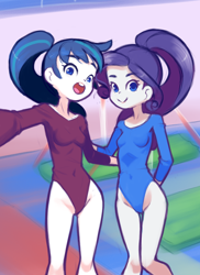 Size: 1152x1584 | Tagged: suggestive, artist:drantyno, rarity, shining armor, clothes, equestria girls, female, gleaming shield, half r63 shipping, imported from twibooru, infidelity, leotard, lesbian, lolicon, male, ponytail, rariarmor, rarigleam, rule 63, shipping, straight, underage