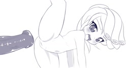 Size: 1745x939 | Tagged: explicit, artist:an-m, age difference, anus, ass, banned from derpibooru, blushing, butt, cozy glow, eyes on the prize, female, grayscale, horsecock, human, humanized, imminent sex, imported from twibooru, interspecies, lolicon, looking back, lord tirek, male, monochrome, nudity, penis, presenting, simple background, size difference, solo focus, stallion, straight, tongue out, underage, vulva, white background
