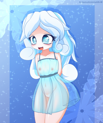 Size: 1171x1399 | Tagged: explicit, artist:an-m, oc, oc:snowdrop, banned from derpibooru, blind, blushing, clothes, cute, female, human, humanized, imported from twibooru, lolicon, nudity, oc only, see-through, smiling, underage, vulva