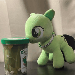 Size: 720x720 | Tagged: safe, oc, oc:filly anon, oc:frankenfilly, ai content, animated, female, filly, foal, food, imported from derpibooru, oc only, pickle, plushie, solo, video, webm