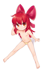Size: 2576x4172 | Tagged: explicit, artist:pestil, apple bloom, art pack:pantiepalooza 4, banned from derpibooru, blushing, clothes, female, human, humanized, imported from twibooru, lolicon, looking at you, panties, partial nudity, simple background, sitting, solo, solo female, topless, underage, underwear, white background
