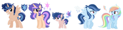 Size: 1280x313 | Tagged: safe, artist:lunerymish, oc, alicorn, alicorn oc, colt, female, foal, horn, imported from derpibooru, male, mare, offspring, parent:flash sentry, parent:rainbow dash, parent:soarin', parent:twilight sparkle, parents:flashlight, parents:soarindash, pegasus, pegasus oc, pony, stallion, wings